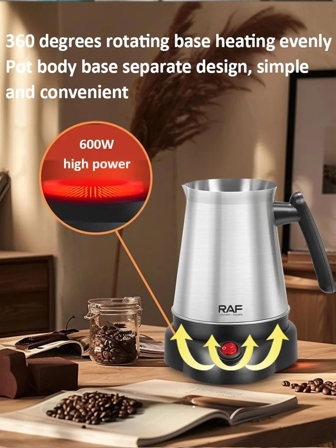 Electric Coffee Pot 600W | 600ML Stainless Steel Turkish & Arabic Coffee Maker,Fast Heating