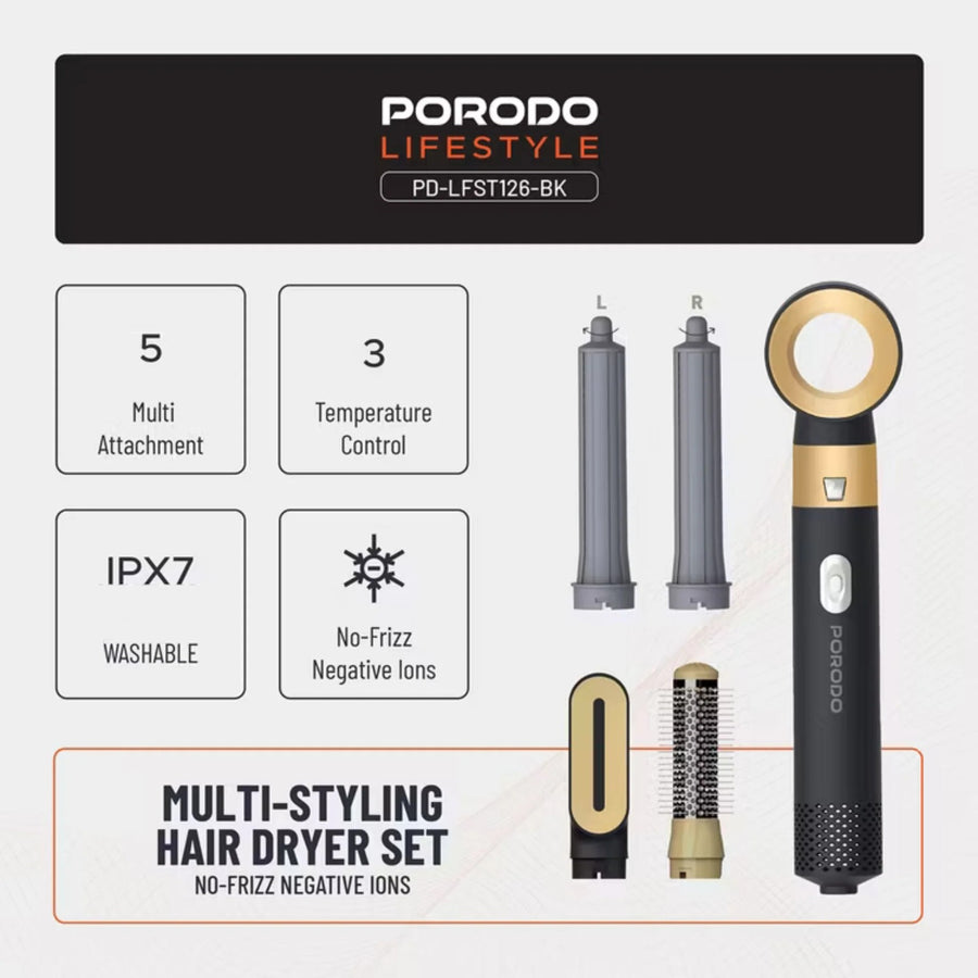 Porodo Lifestyle Multi-Styling Hair Dryer Set with 5 Drying Combs