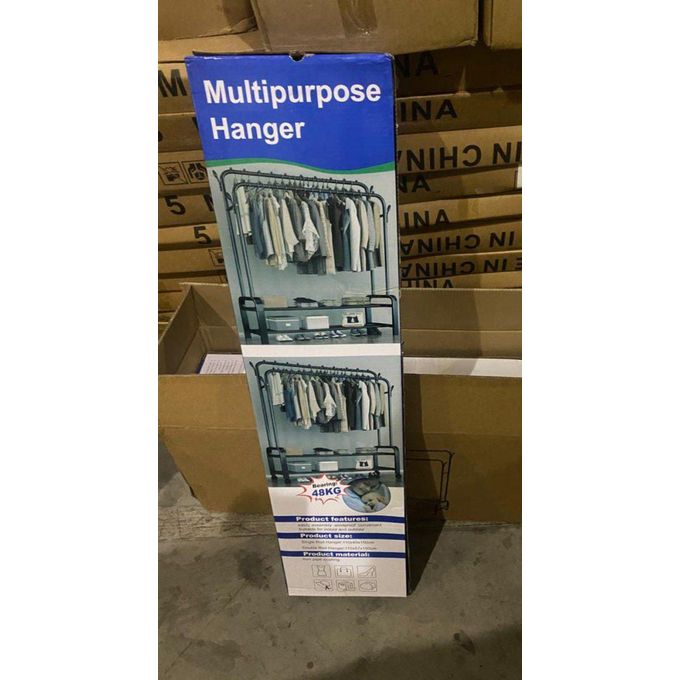 Share this product    Quality Strong Double Pole Heavy Duty Metal Hanger With Dual Storage Organizer & Wheels