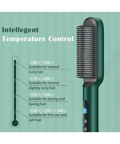 Fast Heating Hair Straightener Brush - Digital Display Comb for Women with 9 Temp Settings, Anti Scald Ceramic Hair Straightener for Thick Hair, 30 Minutes Auto-Off,Green