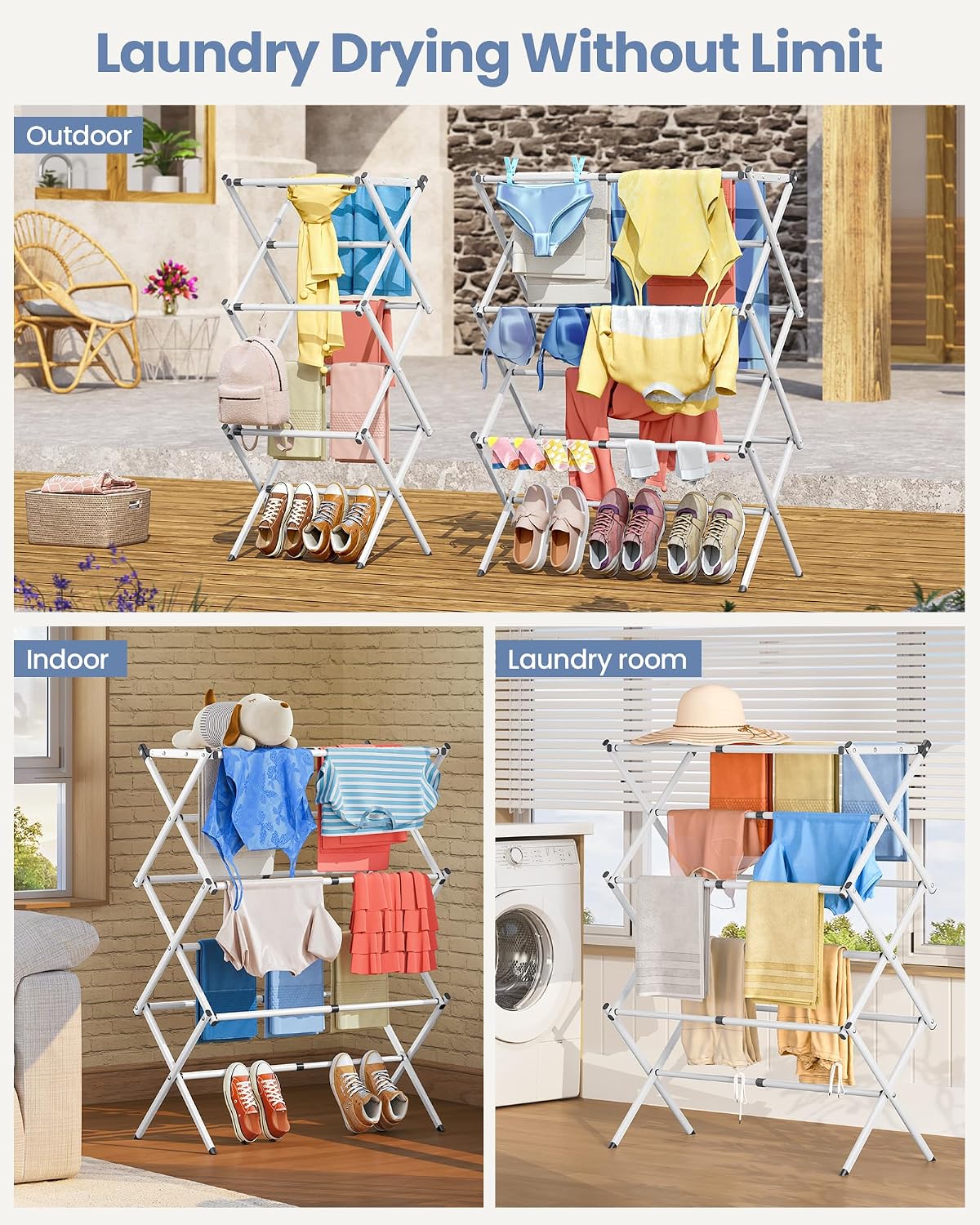 APEXCHASER 3-Tier Clothes Drying Rack