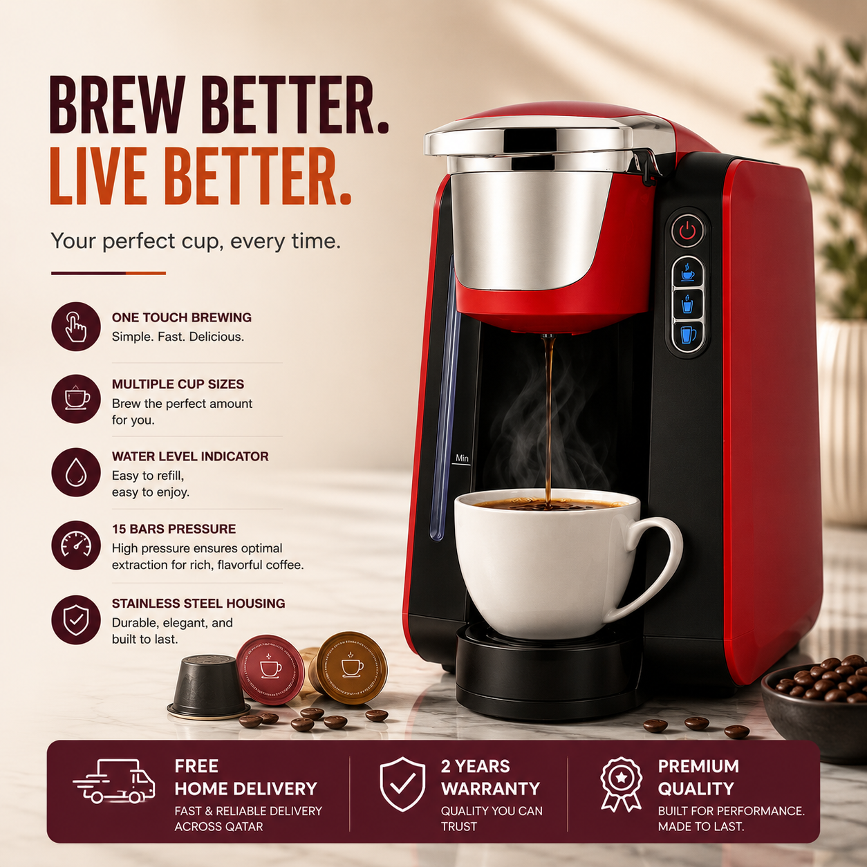 Coffee Machine Automatic 3 in 1 Coffee Maker Drip Capsule Single Serve K-cup Pod Coffee Brewer