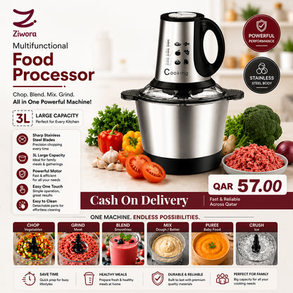 3L Stainless Steel Food Processor