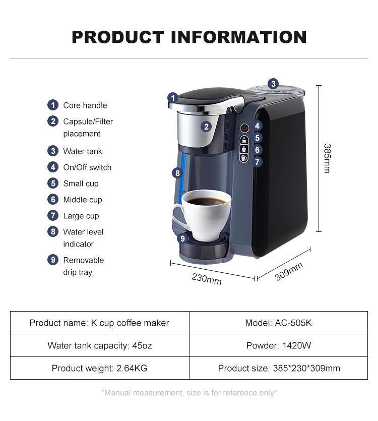 Coffee Machine Automatic 3 in 1 Coffee Maker Drip Capsule Single Serve K-cup Pod Coffee Brewer