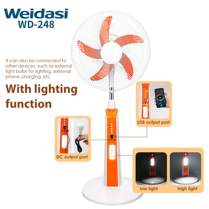 Rechargeable 18-inch Fan Rechargeable Stand Pedestal Fan with LED Light