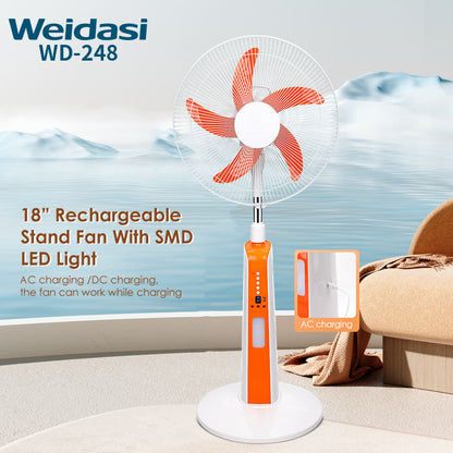 Rechargeable 18-inch Fan Rechargeable Stand Pedestal Fan with LED Light