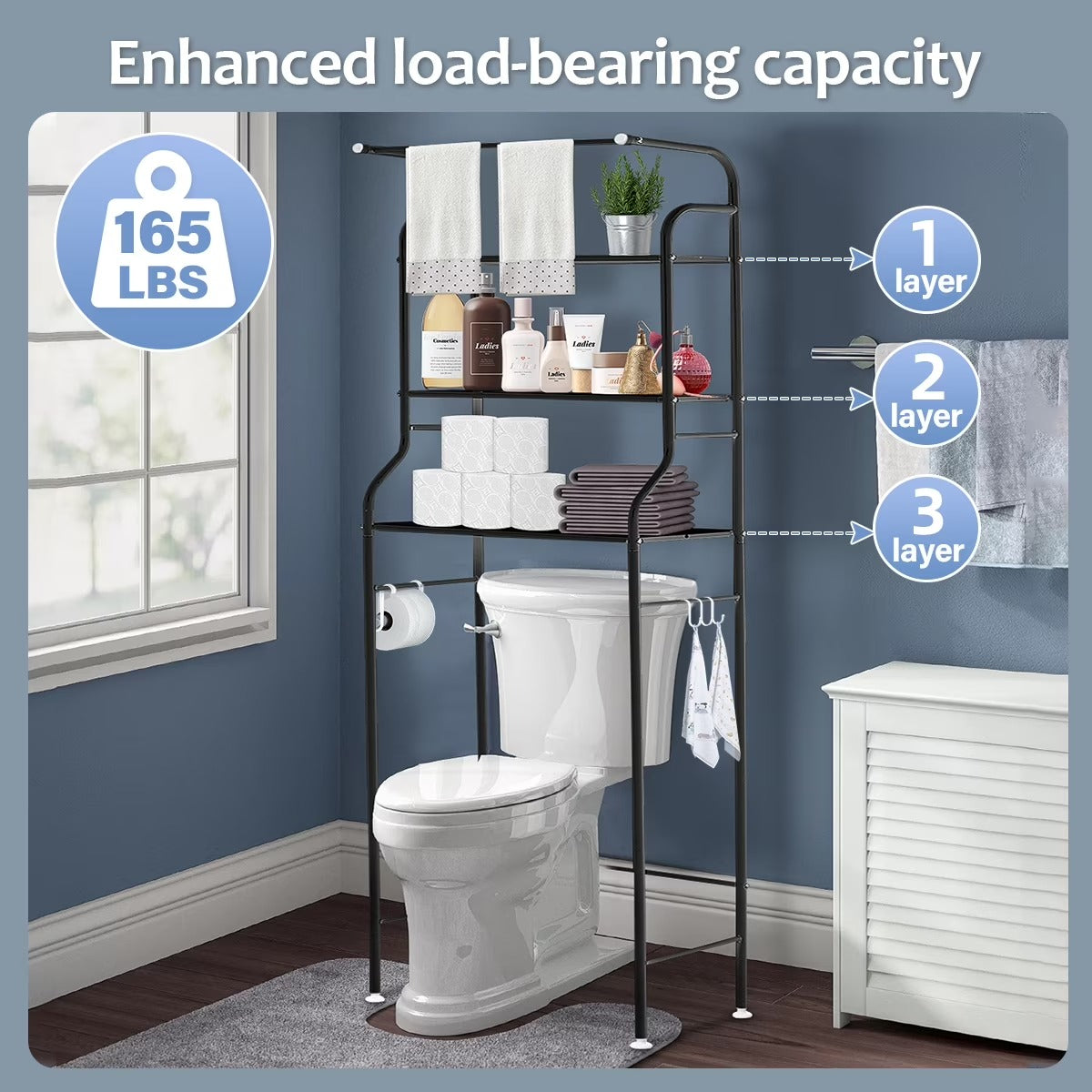Over The Toilet Storage HONEIER 3 Tier Bathroom Shelf