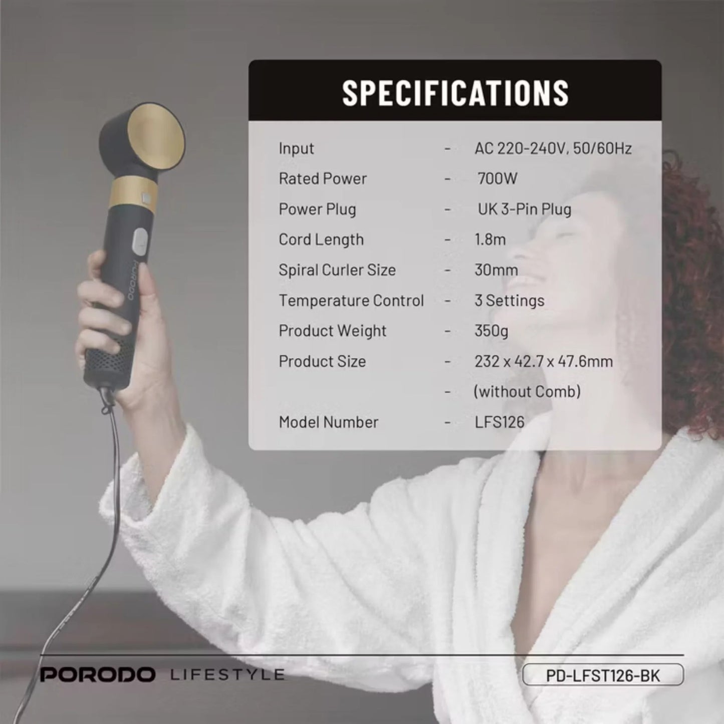 Porodo Lifestyle Multi-Styling Hair Dryer Set with 5 Drying Combs