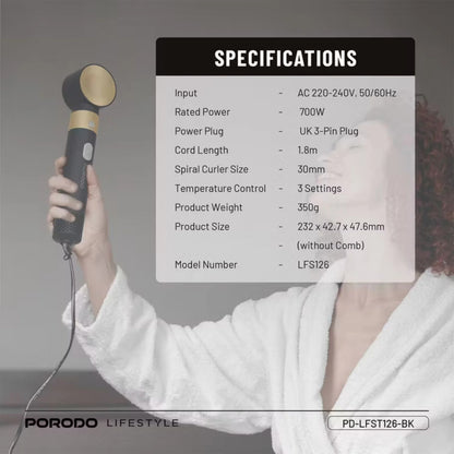 Porodo Lifestyle Multi-Styling Hair Dryer Set with 5 Drying Combs
