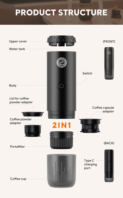 2-in-1 Portable Espresso Machine