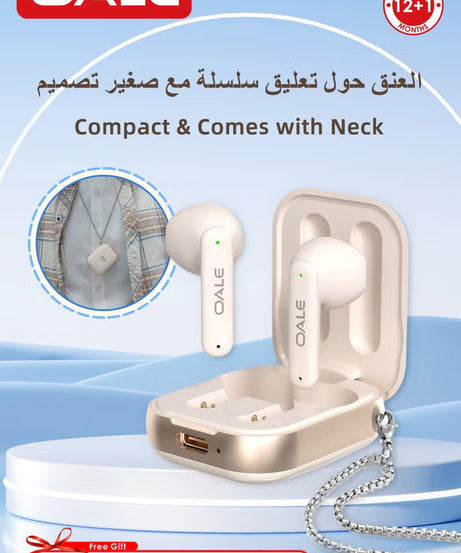 OALE iFree 14 TWS Earbuds, 35H Playtime, ENC Noise Cancellation, Smart Touch Sensor, Comes with Neck-Hanging Chain, Bluetooth 5.4, Type-C Charging Case